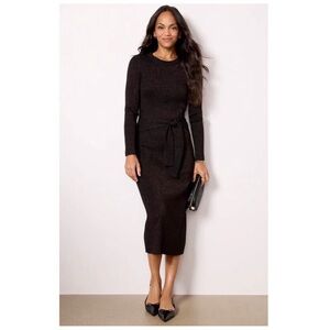 EVEREVE Women’s Size S Black & Copper Alfie Long Sleeve Midi Sweater Dress